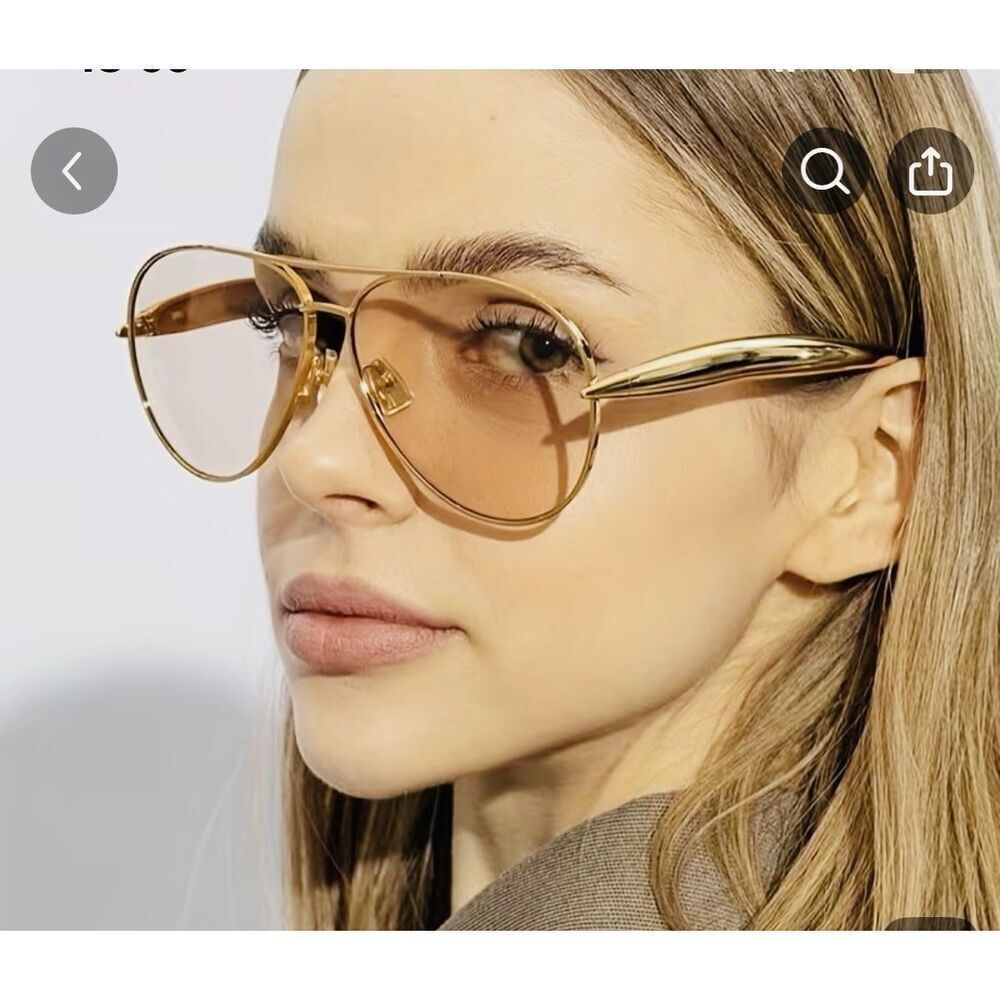 Retro Gold Aviator Sunglasses Gradient Brown Lens Oversized Women Brand New